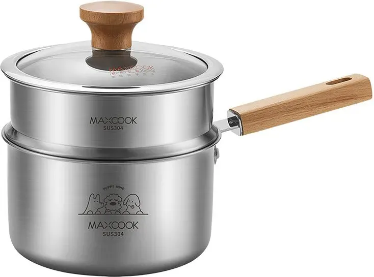 Maxcook 3-Schichtige Edelstahl Doppelohrige Saucenpfanne - Mit Dampfeinsatz - 18cm