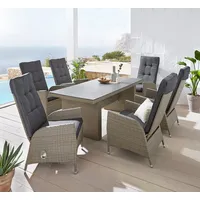 KONIFERA Garten-Essgruppe »Brisbane«, (Set, 13 tlg., 6 Sessel, Rückenlehne verstellbar, inkl. Auflagen, Tisch 92x192x74 cm,), Aluminium/Polyrattan, Tischplatte aus Stone-Spray-Glas in Steinoptik,