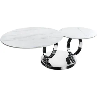 Riess-Ambiente Couchtisch, Silber, weiß Keramik, Marmor Optik, Rund,Rund, 80x44x80 cm, Wohnzimmer, Wohnzimmertische, Couchtische