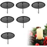 Scentoria 6 Stück Adventskranz für Kerzenhalter, Ø 6 cm Kerzenhalter Adventskranz, Kerzenhalter Stumpenkerzen Schwarz, Adventskranz Kerzenhalter mit Dorn für Adventskranz Deko Weihnachten (Metall)