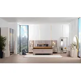 JVmoebel Komplettschlafzimmer Beige Doppelbett und Schrank aus Holz im eleganten Design, (6-tlg., Bett, 2xNachttische, Kleiderschrank, Kommode, Eckschrank, Schrank), Made in Europe weiß