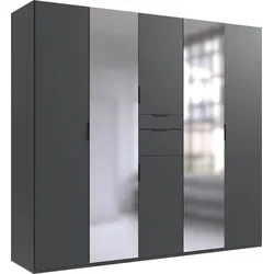 Drehtürenschrank WIMEX "Moldau Kleiderschrank mit Spiegel Schlafzimmerschrank Bestseller", grau (graphit), B:225cm H:208cm T:58cm, Spanplatte, Schränke, Wähle deine Innenausstattung fertig konfiguriert im Schrank