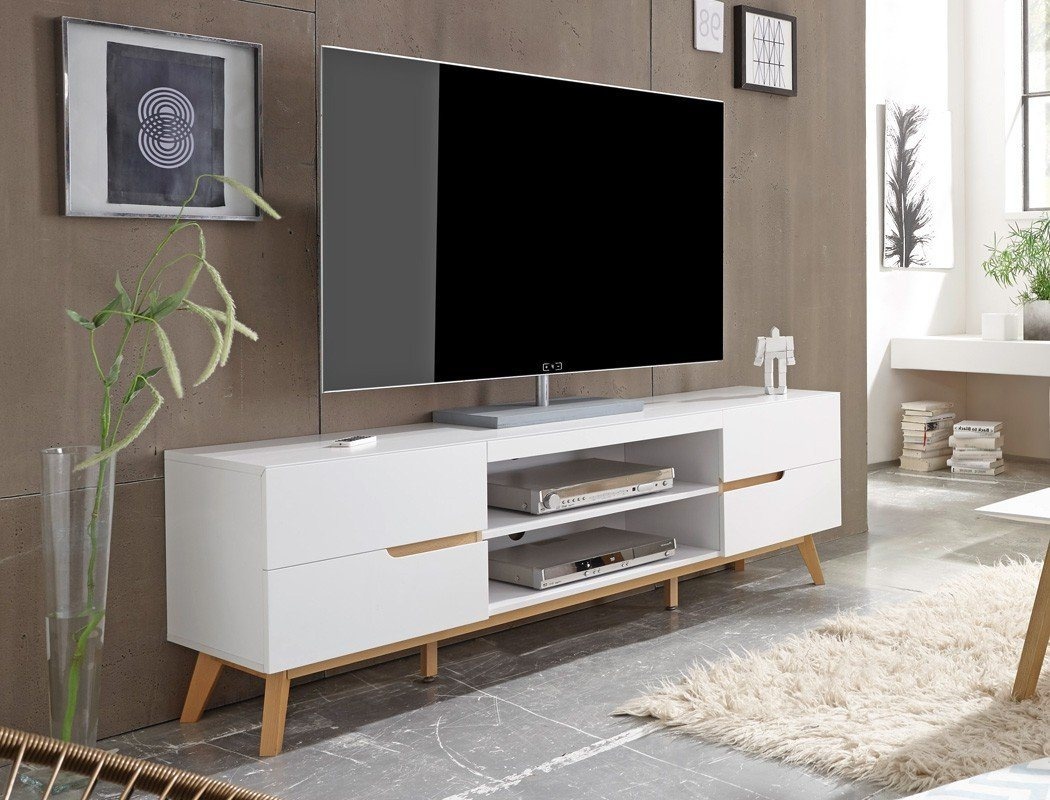 expendio TV-Board Celio 1, weiß 169x56x40 cm MDF mit Massivholzbeinen weiß
