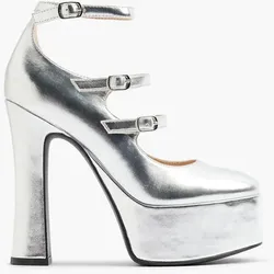 Mary Jane Pumps - Damen - silber