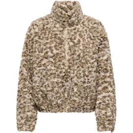Only Sweatjacke "ONLXENA L/S TEDDY BOX SWT", Damen, Gr. S, humus aop:leo walnut, toasted coconut, Plüsch, Obermaterial: 100% Polyester, gemustert, weit, Sweatjacken Sweatjacke