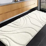 DEXDE Badteppichläufer, 61 x 152 cm, extra lang, rutschfest, maschinenwaschbar, Badematte, cremeweiß, weiche Teppiche für Badezimmer, Dusche
