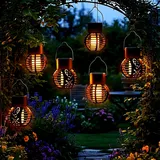 LED Solar Laterne klein mit Flammeneffekt - 6er Set - Mini Lampion 9 x 7 cm zum Hängen für Außen - Garten Lampion Deko Beleuchtung Solarlaterne Solarlampe Hängeleuchte