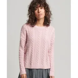 Superdry für Damen. W6110369A Rosa Zopfstrickpullover mit Rundhalsausschnitt und überschnittenen Schultern (L), Lässig, Baumwolle