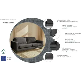 Home Affaire 3-Sitzer HOME AFFAIRE "Maxi-Ausführung Pinto, 236 cm, Cord, Chenille, Lederoptik", grau (dunkelgrau), B:236cm H:85cm T:97cm, 100% Polyester, Sofas, mit Keder, schwarze Metallfüße, Wellenunterfederung