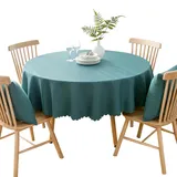 BHOMTY Runde Tischdecke aus Baumwolle und Leinen, schmutzabweisend, geeignet für Esstische, Couchtische, Balkone und Gärten Pfauenblau, Durchmesser 120 cm