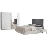 Xlmoebel Komplettschlafzimmer Vollständige Schlafzimmereinrichtung: Doppelbett, Nachttische, (Set 4tlg Schlafzimmer (Bett + 2xNachttische + Kleiderschrank), Hergestellt in Europa weiß