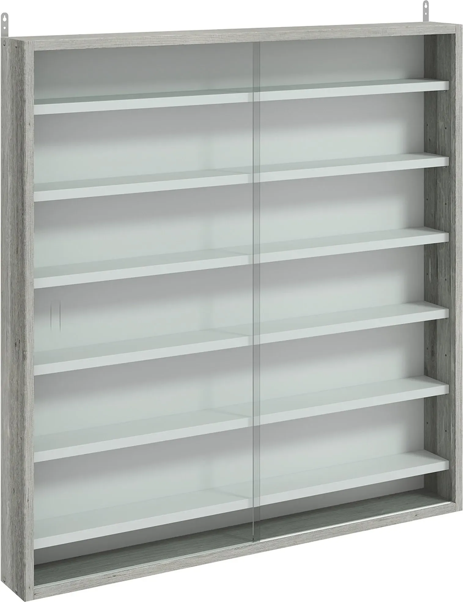 HOMCOM Wandvitrine mit 6 verstellbaren Ripiani, Vetrinetta für Collezionismo, Bacheca Espositore a Muro für Sammlerstücke, in Vetro e Truciolato, 80x9.5x83 cm, Weiß und Grau   Aosom