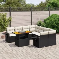 VidaXL 9-tlg. Garten-Sofagarnitur mit Kissen Schwarz Poly Rattan
