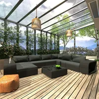 VidaXL 10-tlg. Garten-Lounge-Set mit Auflagen Poly Rattan Schwarz