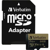 Verbatim microSDXC Pro+ 64GB Class 10 UHS-I U3 + SD-Adapter