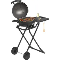 KitchenBrothers Elektrischer BBQ 2-in-1, Standgrill und Tischgrill klappbar mit Rädern, Antihaftbeschichtung, 2400W, bis 250°C, Seitentisch – E...