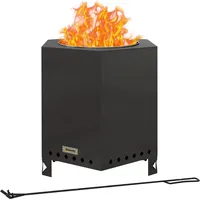 Feuertonne Mit Schürhaken, 45 X 38,8 X 46,5 Cm, Silber Schwarz, Feuerstelle Garten