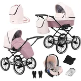 Retro Kinderwagen 3in1 2in1 Isofix Kombikinderwagen Set + Zubehör Farbauswahl Romantic Black by ChillyKids Soft Powder ROM-15 2in1 ohne Babyschale