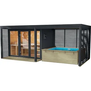 Karibu Saunahaus Angelus XL mit Anbaudach und Minipool