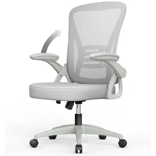 naspaluro Bürostuhl – Ergonomischer Sitz – Sessel mit 90° klappbarer Armlehne – Lordosenstütze – höhenverstellbar - Grau