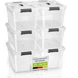 Juskys Aufbewahrungsbox mit Deckel - 6er Set Kunststoff Boxen 30l - Box stapelbar, transparent