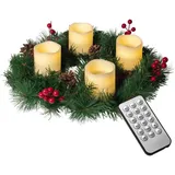 Bonetti Künstlicher Adventskranz Ø 45 cm mit 4 LED Kerzen aus Echtwachs in rot oder Creme | praktische Fernbedienung mit Timer und Lichtfunktionen | inkl. Kerzenhalter | nadelfrei (Creme)