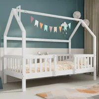 XDOVET Kinderbett Hausbett mit Schornstein,Robuste Lattenroste,Kiefernholz Haus Bett for Kids,ohne Matratze 90 x 200cm