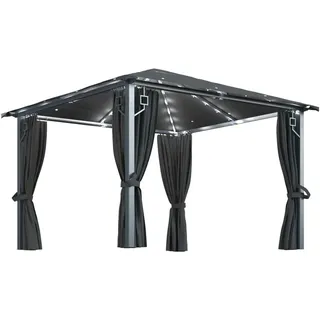 vidaXL Pavillon mit Vorhängen  3 x 3 m Aluminium anthrazit inkl. LED-Lichterkette