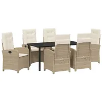 VidaXL 7-teiliges Garten-Dining-Set mit Kissen Beige Poly-Rattan
