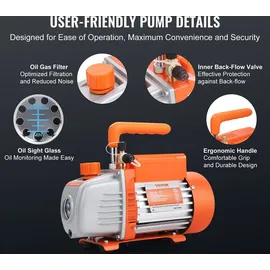 Vevor Vakuumpumpe 100L/min Unterdruckpumpe 1-stufig 220v/50hz 1440u/min 800-4000psi (55-276bar) 250ml-ölkapazität Vakuumgeräte Verteiler-Manometer-Set für Klimaanlage Kfz-Kühlsystemen