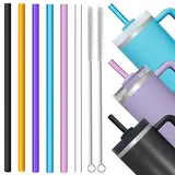 ALINK 6 Stück wiederverwendbare Klare Hartplastik Strohhalme,transparente Ersatz Trinkhalme für 40/30 Unzen Glas und Becher, 31cm extra lange wiederverwendbare Stanley Strohhalme (6 Farben)