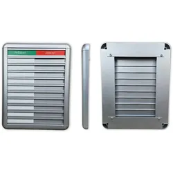 CombiCraft Anwesendheitstafel bzw. Abwesenheitstafel "Présent-Absent" in einem silberfarbenen Aluminiumschiebeprofil für 10 Personen - 257 x 330 mm