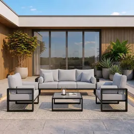 beautysofa VERDINO Garten-Lounge-Set 3-Sitzer Sofa + Sessel + Sessel beige/grau