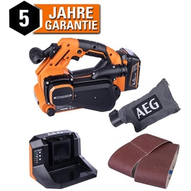 AEG 18V Akku-Bandschleifer BHBS18-75BL Set Brushless Schleifmaschine Schleifer 1x Starter Set 4,0 Ah Akku - Ladegerät