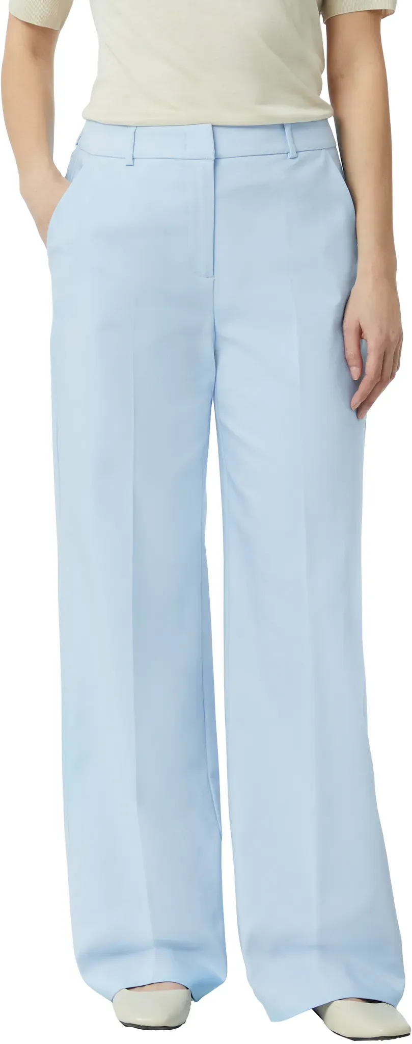Anzughose COMMA, Damen, Gr. 42, N-Gr, blau (canal blau), Web, Obermaterial: 51% Baumwolle, 46% Polyester, 3% Elasthan, unifarben, loose fit knöchellang, Hosen Anzughose, mit Bügelfalte