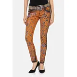 Cipo & Baxx "Jeans", Damen, Gr. 28, Länge 34, orange, 63% Baumwolle, 34% Polyester, 3% Elasthan, unifarben, slim fit lang, Jeans Slim-fit-Jeans, Im 5-Pocket-Style, WD445