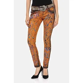 Cipo & Baxx "Jeans", Damen, Gr. 28, Länge 34, orange, 63% Baumwolle, 34% Polyester, 3% Elasthan, unifarben, slim fit lang, Jeans Slim-fit-Jeans, Im 5-Pocket-Style, WD445