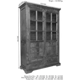 Massivmoebel24 Vitrine Akazie 134 x 50 x 196 cm Braun