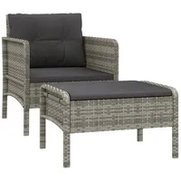 vidaXL 2-tlg Garten-Lounge-Set mit Kissen Grau Poly Rattan