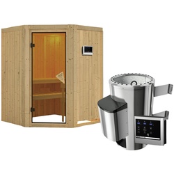 KARIBU Sauna »Wolmar«, inkl. 3.6 kW Saunaofen mit externer Steuerung, für 3 Personen - beige