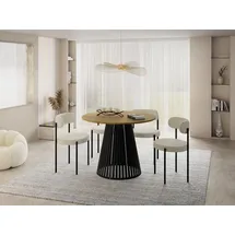 WFL GROUP Esstisch Rund Ausziehbar mit Lamellen im Loft-Stil – 100 bis 180 cm – Industrieller Tisch mit Schwarzen Metallbeinen, Platzsparend für Wohnzim... – Braun