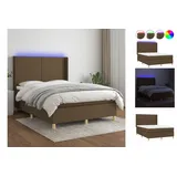 vidaXL Boxspringbett mit Matratze & LED Dunkelbraun 140x200 cm Stoff