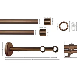 GARESA Gardinenstange GARESA "RUSTIKA", braun (bronzefarben), L:130cm Ø:16mm, Metall, Gardinenstangen, rustikale Vorhanggarnitur, verlängerbar, m. Ringe, Endkappe