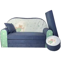 FORTISLINE - Kindersofa ausklappbar 100x60x50 cm - Kindersofa für Kinder 2in1 - Kindercouch ausklappbar - 2-Sitzer - Schlafcouch aus Schaumstoff + Hocker + Kissen - Viele Motive