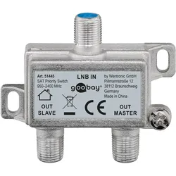 Goobay 51445 SAT Vorrang-Schalter, 1 Stk. im Karton, Silber - verteilt/schaltet 1 LNB auf 2 SAT-Receiver