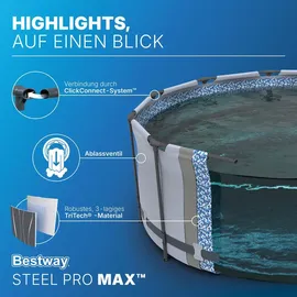 BESTWAY Steel Pro Max Frame Pool Set 457 x 107 cm lichtgrau inkl. Filterpumpe