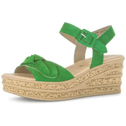 Keilsandalette GABOR, Damen, Gr. 43, grün, Ziegenveloursleder, modisch, Schuhe, Plateau, Sommerschuh, Riemchensandale mit Klettverschlüssen