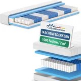 AM Qualitätsmatratzen 1000 Federn 7-Zonen Taschenfederkernmatratze - 80x180 cm - H3 | Tonnentaschenfederkernmatratze | 80/180 | Federkernmatratz...