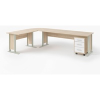 Office Line Winkelschreibtisch 220 x 170 cm mit Rollcontainer Eiche Sonoma/Weiß