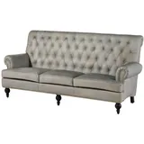 Massivmoebel24 Sofa 3-Sitzer Echtleder 196x84x94 grau CHESTERFIELD #207